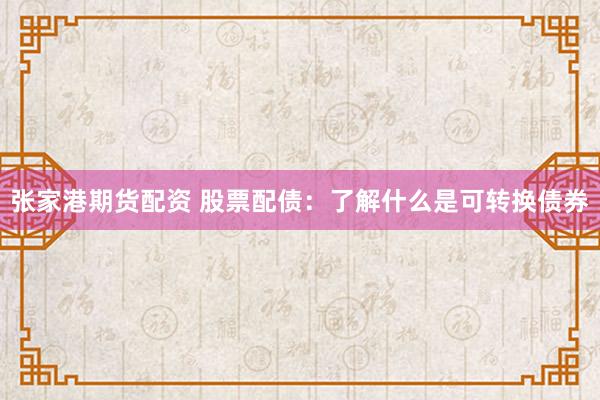 张家港期货配资 股票配债：了解什么是可转换债券